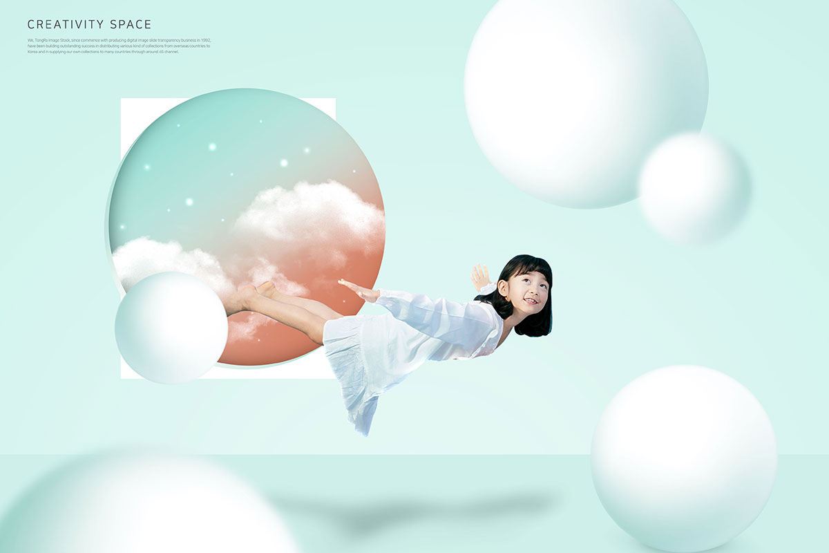创意概念空间云中翱翔儿童主题海报插图