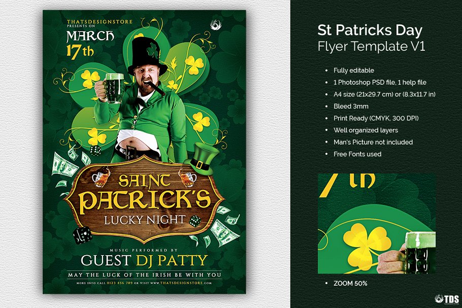 圣帕特里克节活动传单海报设计模板v1 Saint Patricks Day Flyer PSD V1插图