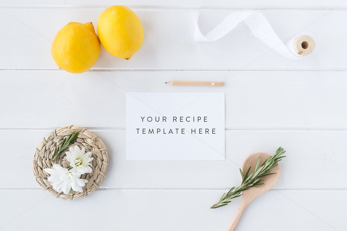 清新文艺便签卡片样机模板 Recipe card mock up – Psd+Jpg插图