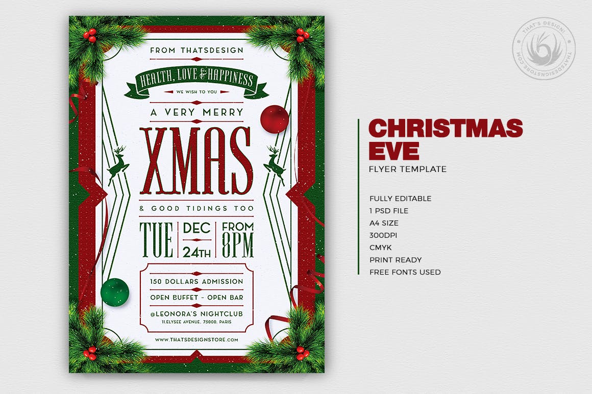 夜店俱乐部平安夜活动海报传单设计模板v8 Christmas Eve Flyer Template V8插图(1)