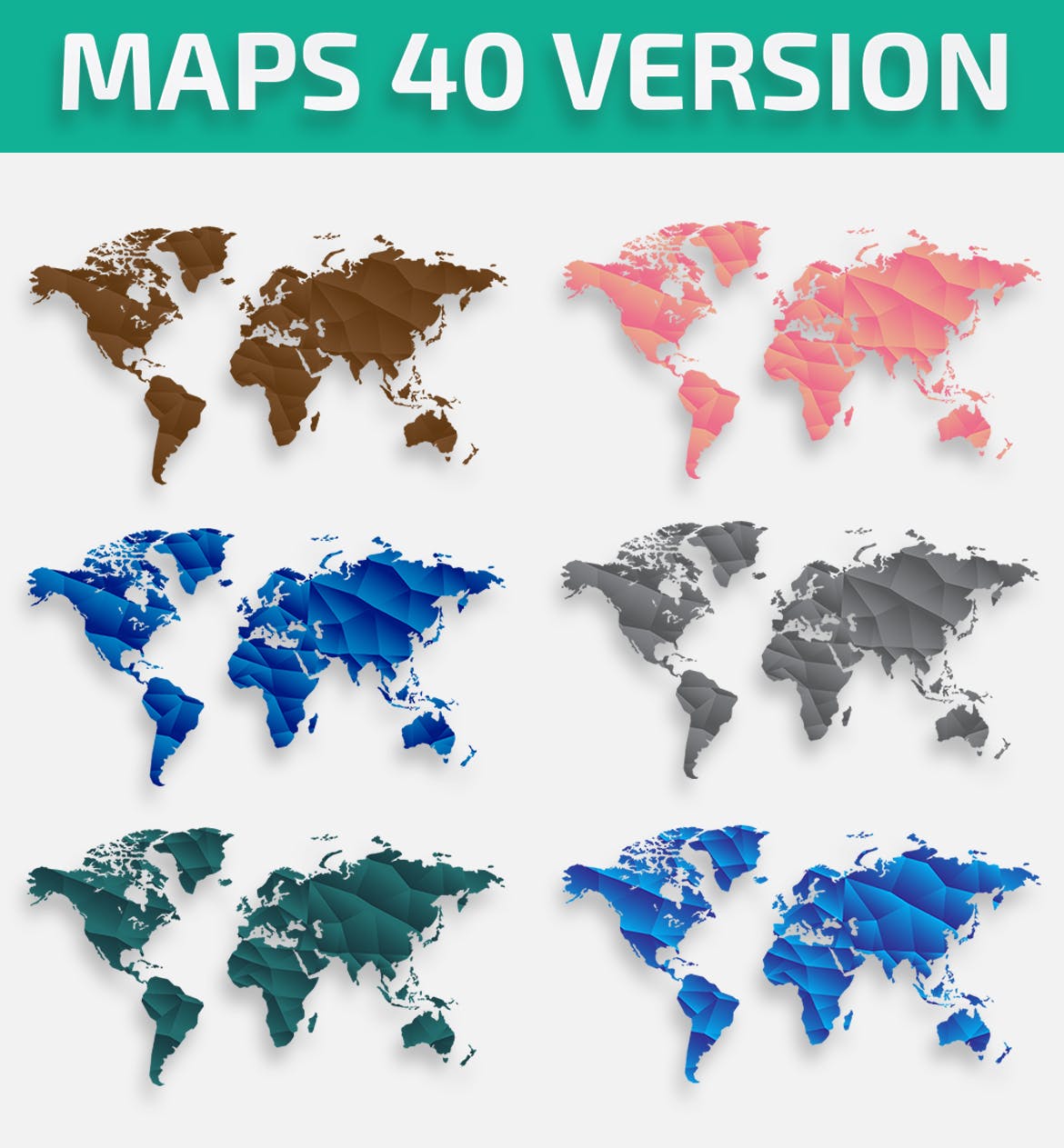 40种设计风格世界地图矢量图形设计素材下载 Map of the world 40 Version插图(3)