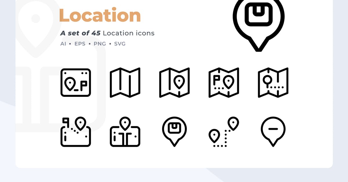 45枚地图GPS定位图标素材 Smoothline – 45 Location icon set插图