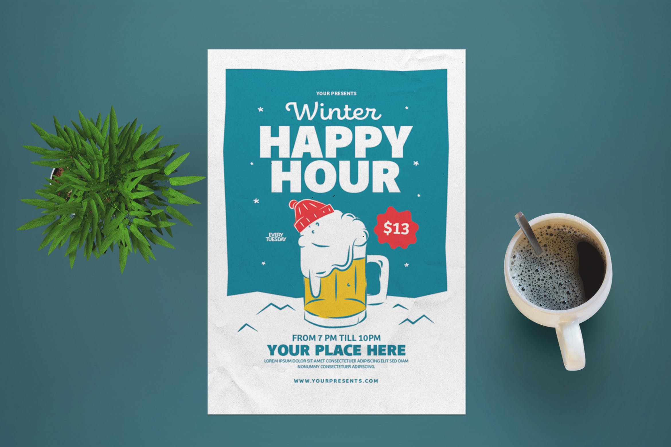 冬日酒吧海报传单设计模板 Winter Happy Hour Flyer插图
