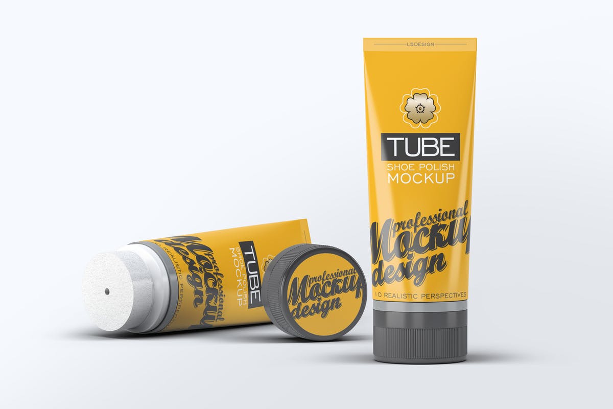 鞋子清洁产品品牌软管&盒子样机模板 Tube Shoe Polish Mock-Up插图