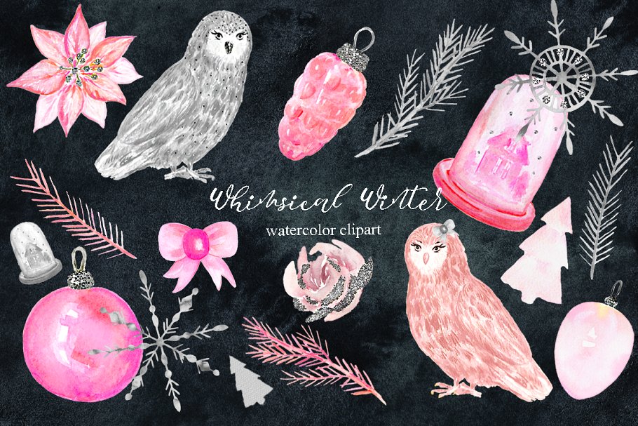 异想天开的冬季水彩剪贴画 Whimsical winter watercolors插图(5)