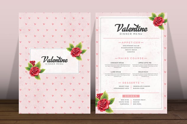 情人节主题餐厅菜单设计模板 Valentine Food Menu插图(3)