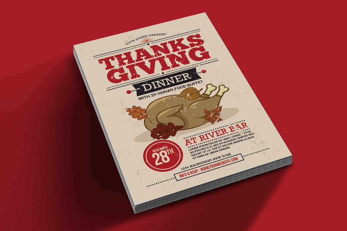 感恩节餐厅晚宴预约活动海报传单设计模板 Thanksgiving Dinner Flyer插图(1)