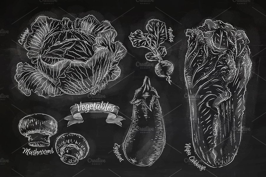 蔬菜粉笔画矢量插画 Vegetables chalk插图(2)