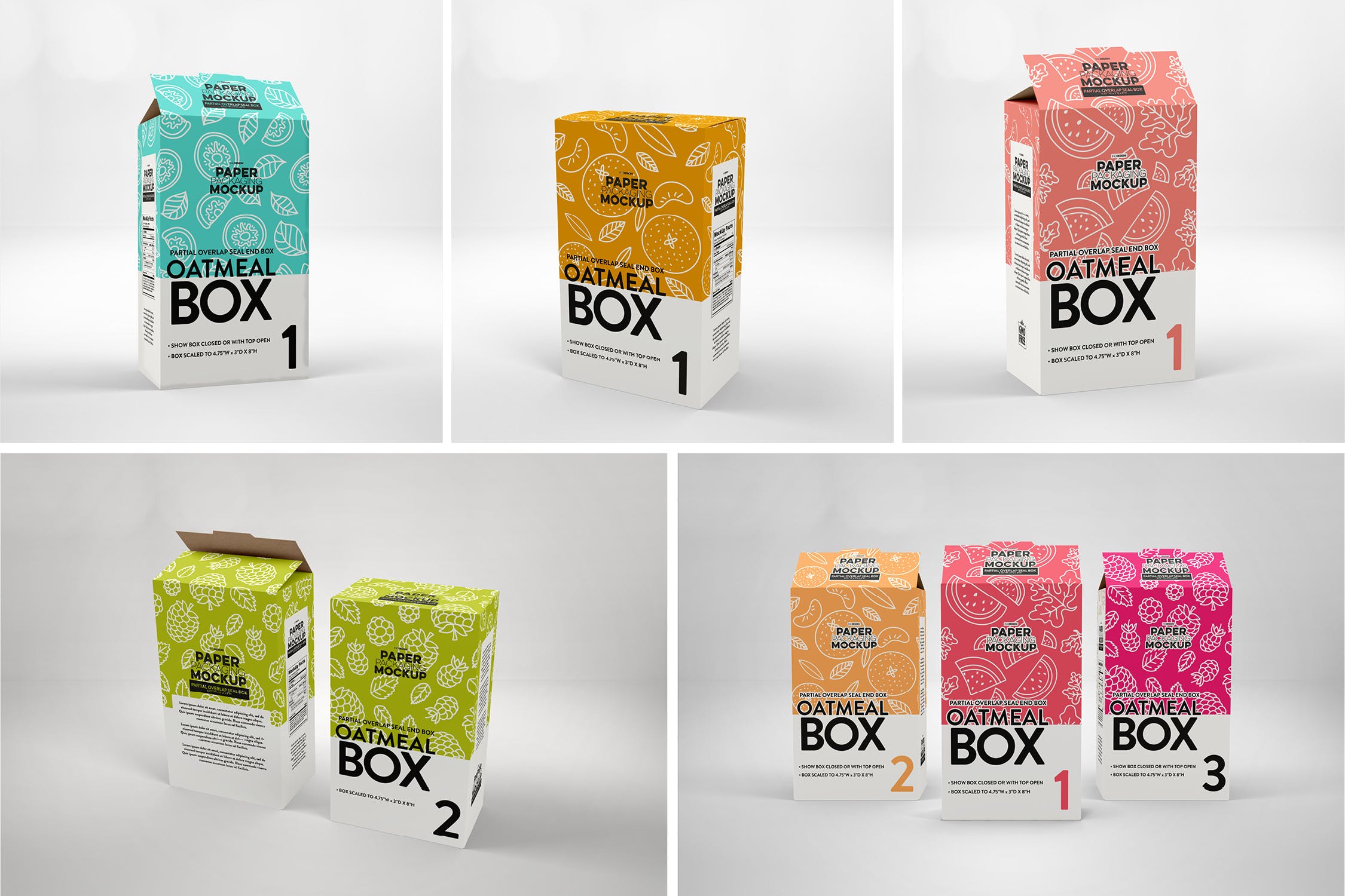 麦片盒包装纸盒设计效果图样机 Paper Cereal Box Packaging Mockup插图1