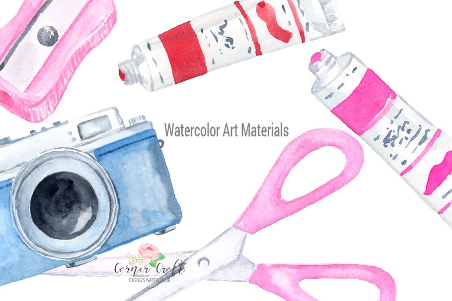 水彩设计元素素材包 Watercolor Art Material Mockup插图(5)