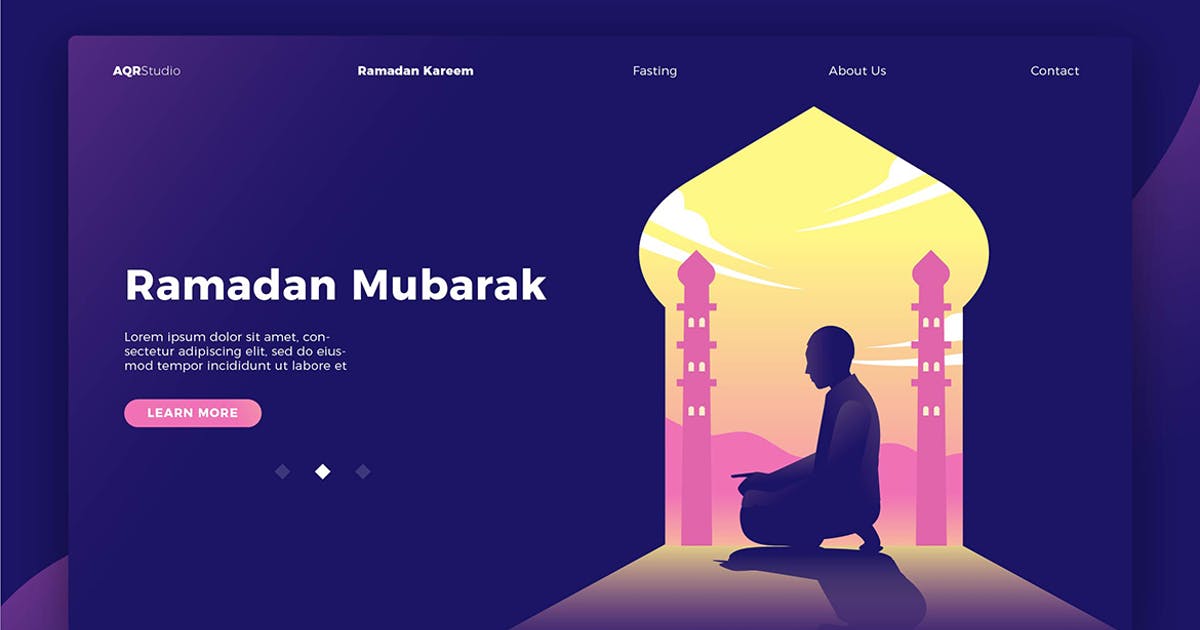 宗教信仰概念插画网站Banner＆着陆页模板 Ramadan Mubarak – Banner & Landing Page插图