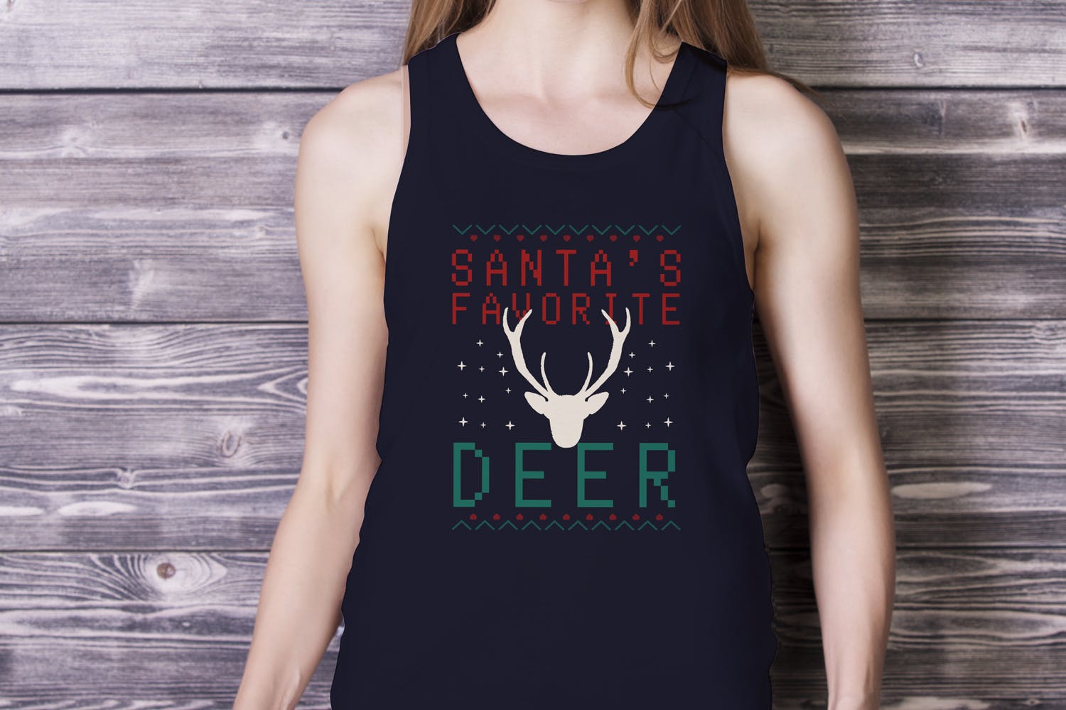 圣诞节主题T恤麋鹿头印花图案设计模板 Santa Favorite Deer, Christmas Print TShirt Design插图2