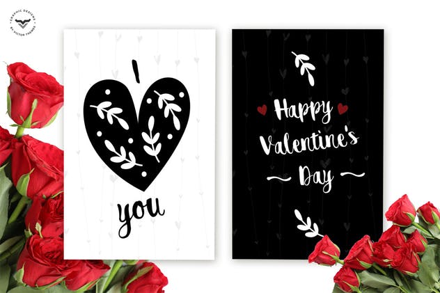 黑白极简设计风格情人节主题贺卡PSD模板 Valentines Day Greeting Card Template插图(1)