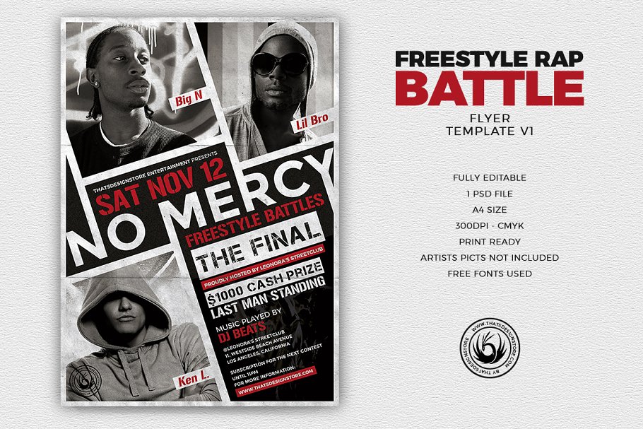 饶舌即兴说唱比赛宣传传单PSD模板V1 Freestyle Rap Battle Flyer PSD V1插图