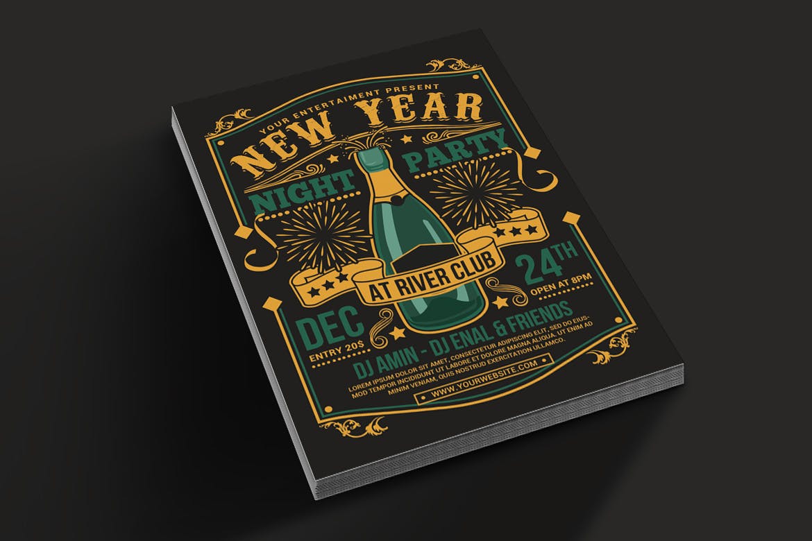 复古设计风格酒吧新年庆祝派对活动海报设计模板 New Year Champagne Party插图(1)