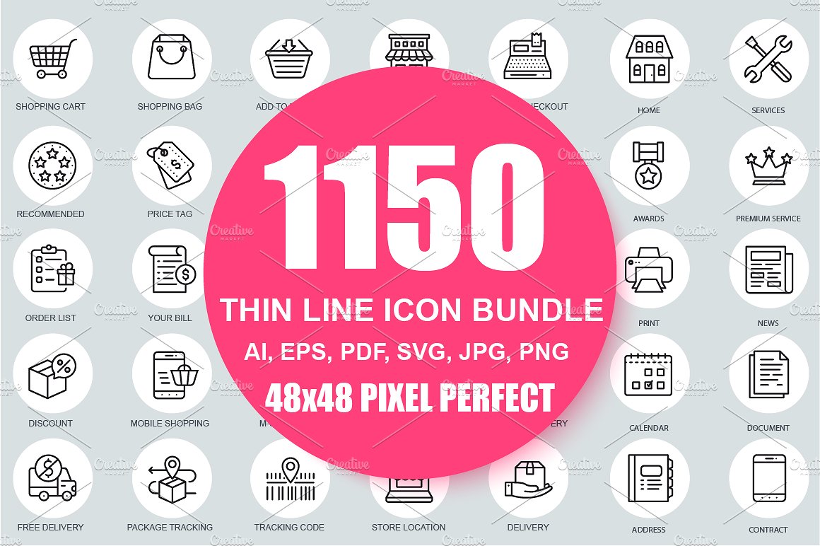1150枚实用线条图标合集 Alex Line Icons Bundle插图