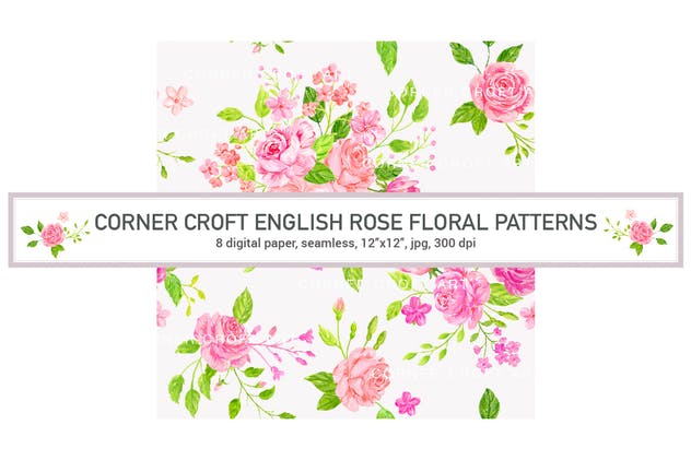 英国玫瑰水彩插画背景素材 Watercolor English Rose Pattern插图(2)