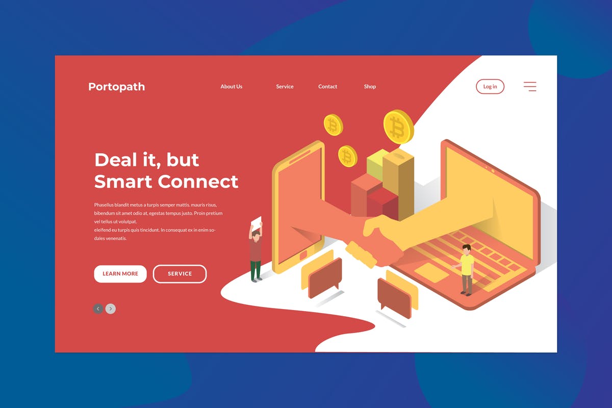 比特币金融投资插画Banner着陆页概念设计素材 Deal it, But Smart Connect插图