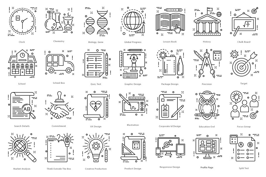 615枚扁平风线条图标合集 615 Flat Line Icons插图(3)