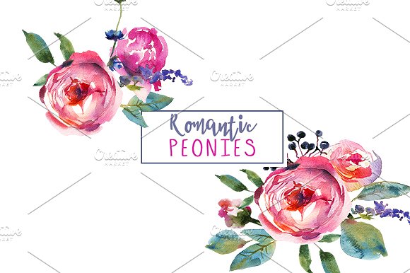 粉色牡丹花水彩剪贴画艺术 Pink Peonies Watercolor Clip Art插图(3)