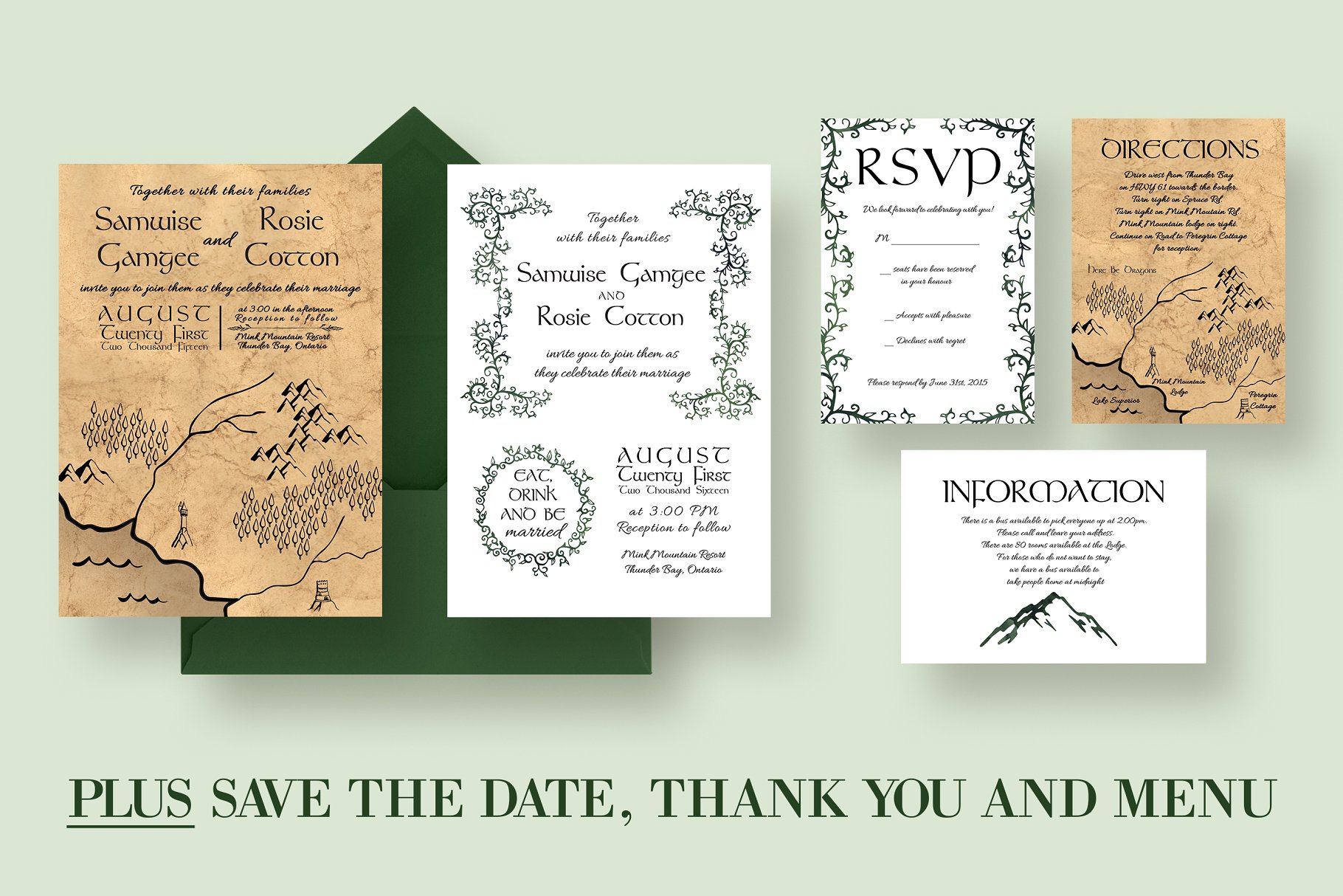 复古藤蔓纹理婚礼请柬套装 Ye Olde Wedding Invitation Suite插图