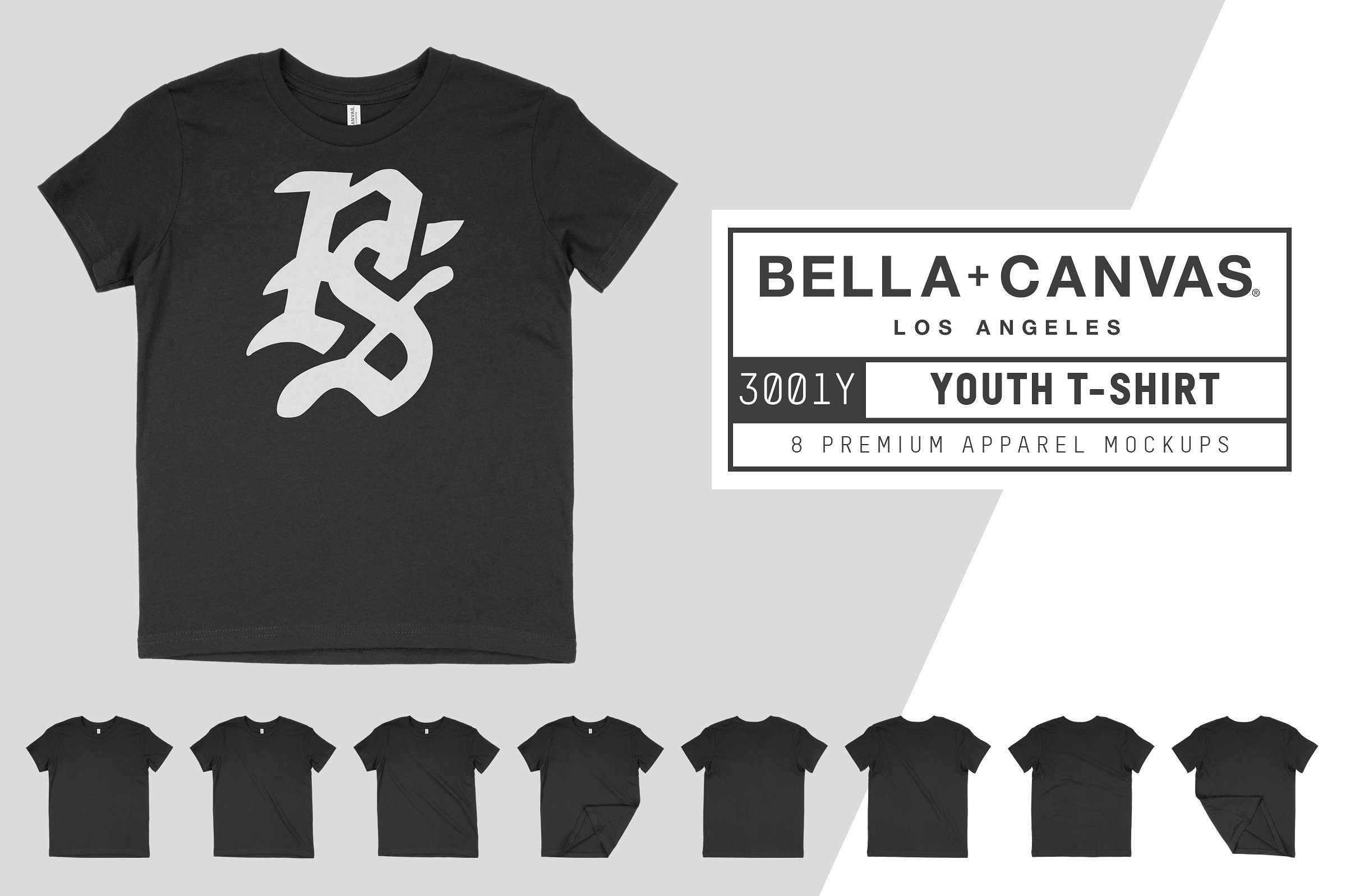 帆布男士T恤服装样机 Bella Canvas 3001Y Youth T-Shirt插图