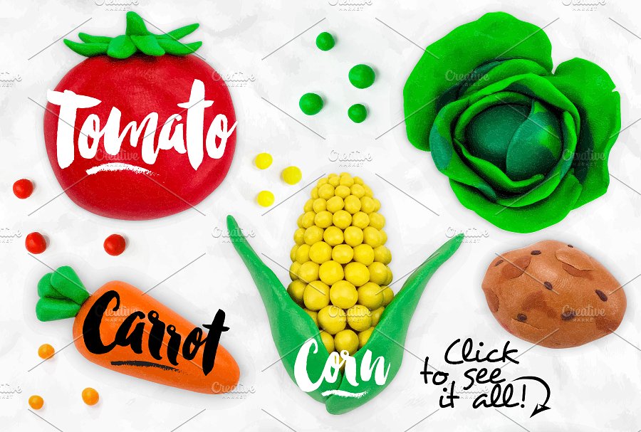 橡皮水果与蔬菜插画素材 Plasticine Fruits & Vegetables插图2