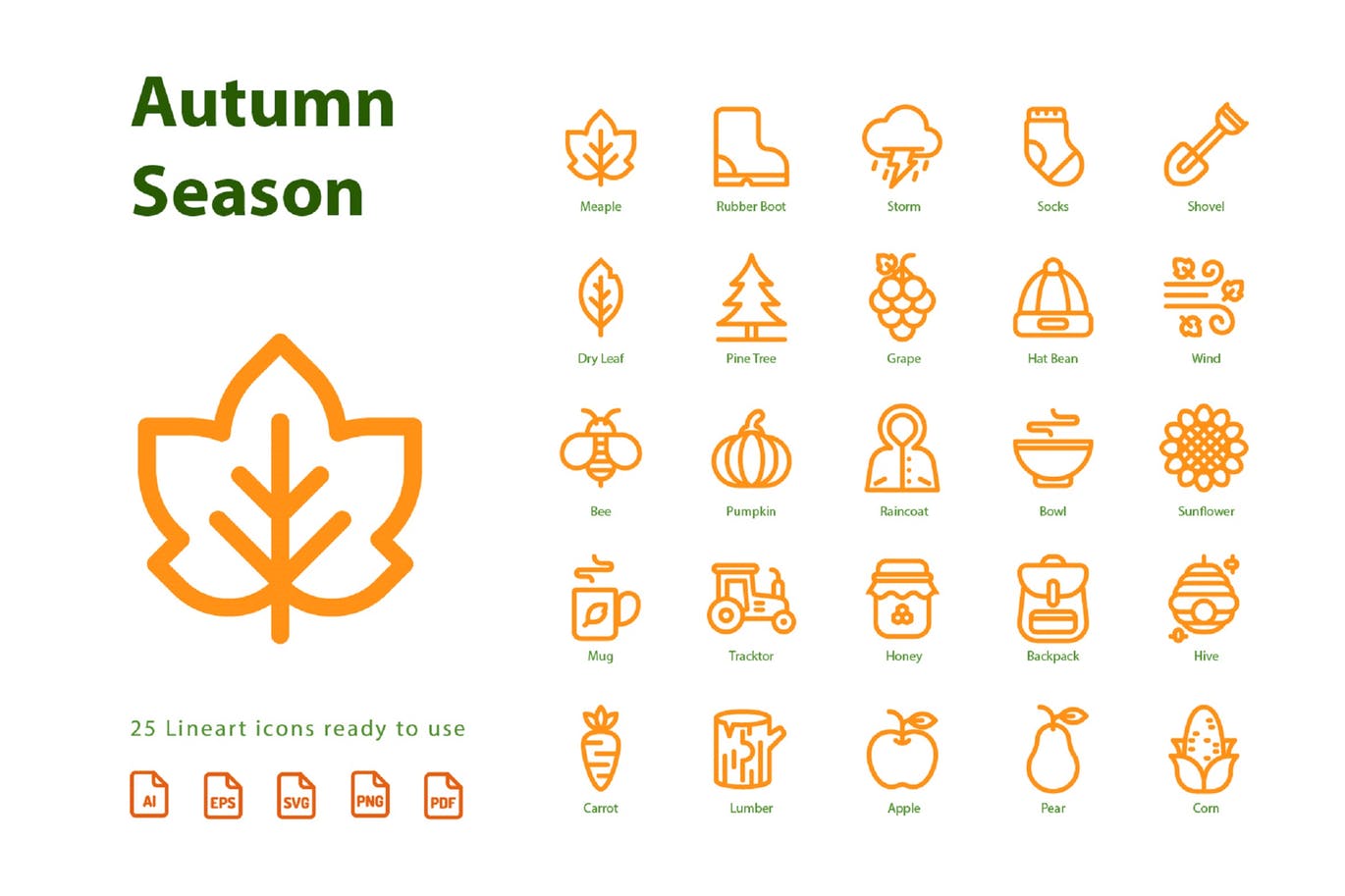 秋天季节主题线性图标矢量图标v1 Autumn First Season (Line)插图