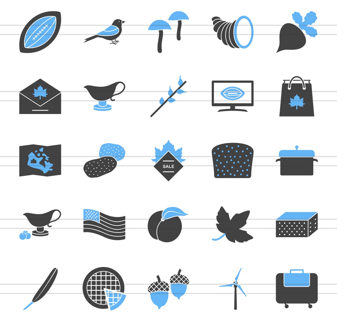 50枚感恩节主题蓝黑配色矢量填充图标 50 Thanksgiving Filled Blue & Black Icons插图2