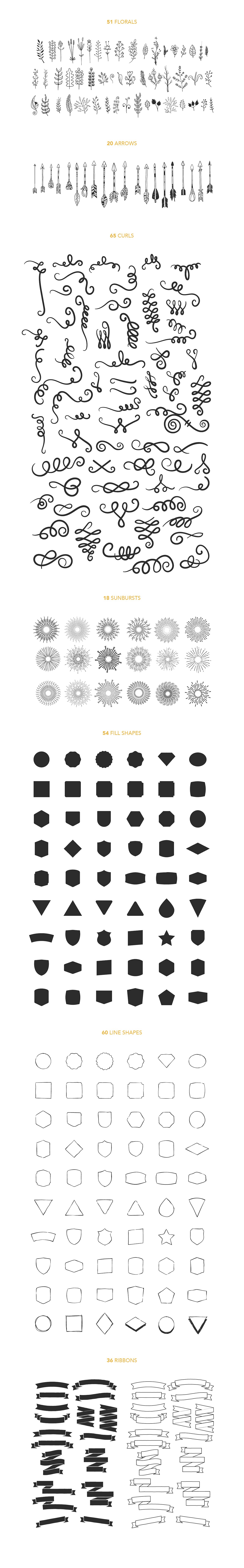 设计素材盛宴：98款字体+520个独立矢量图形+270款花卉元素 FontGrap – Font & Graphic Bundle插图4
