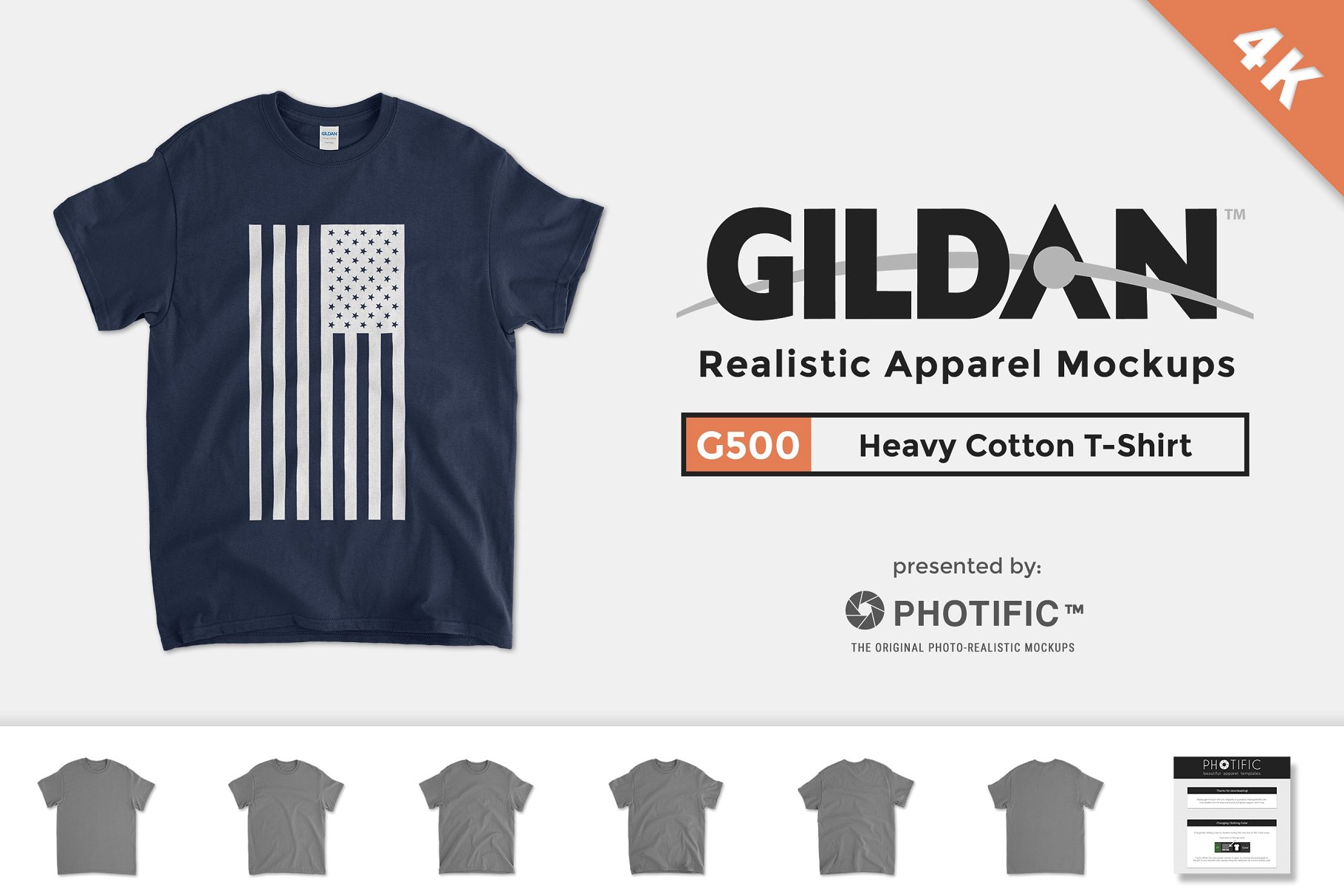 厚纺棉布圆领T恤样机 Gildan 5000 Heavy Cotton T Mockups插图