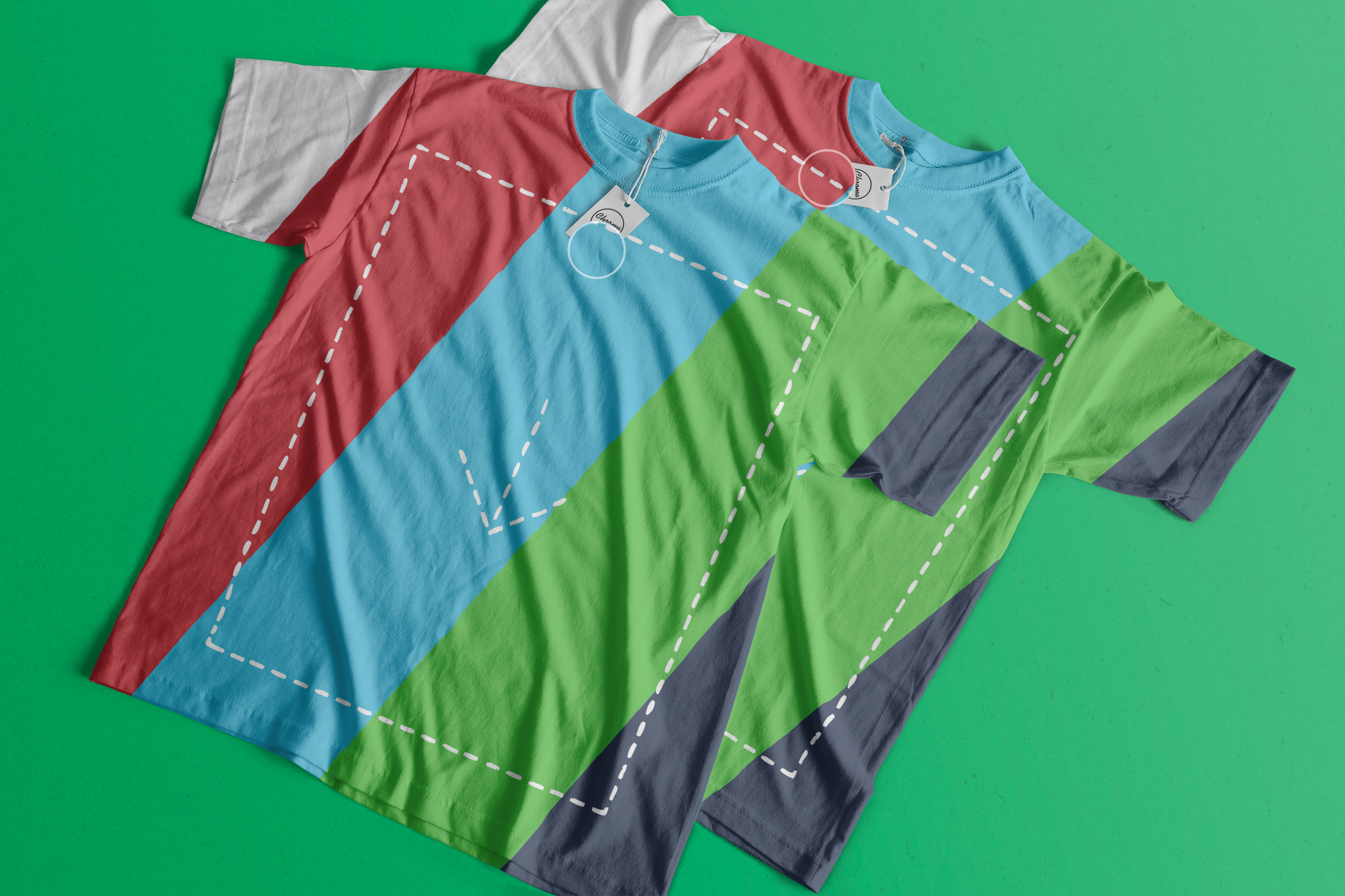平铺叠放T恤印花图案设计效果样机04 T-Shirts Mockup 04插图1