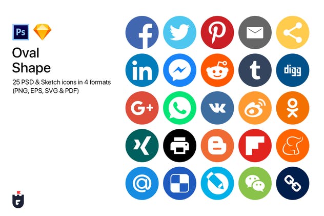 25枚主流社交媒体图标[6种设计风格] 25 Most Popular Social Media Icons in 6 shapes插图6
