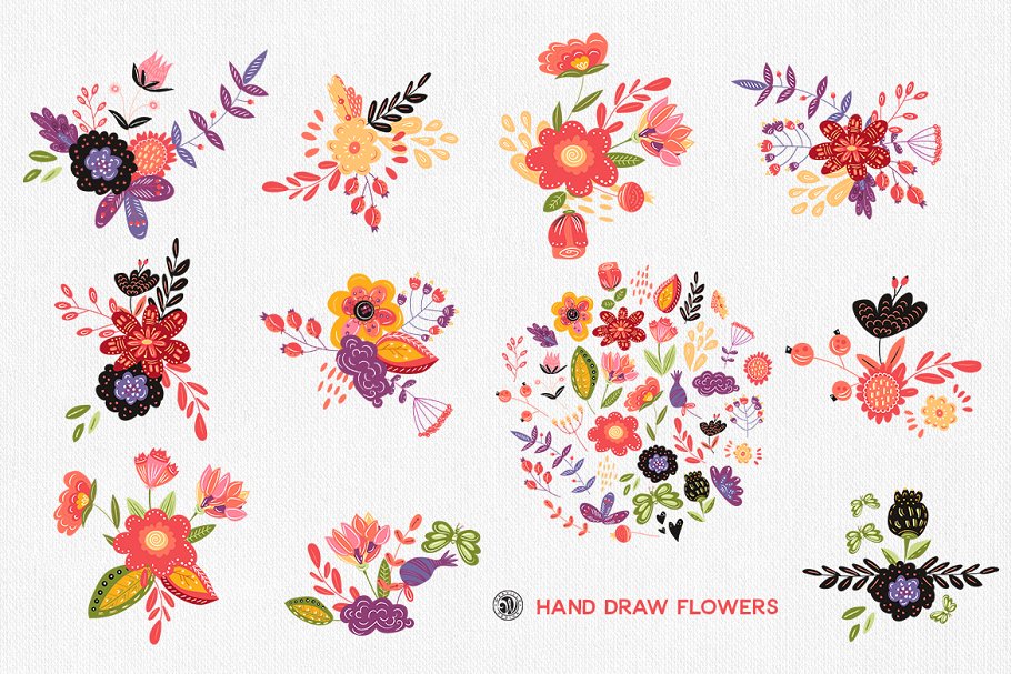 手绘艺术花卉剪贴画 Hand Draw Flowers插图(4)
