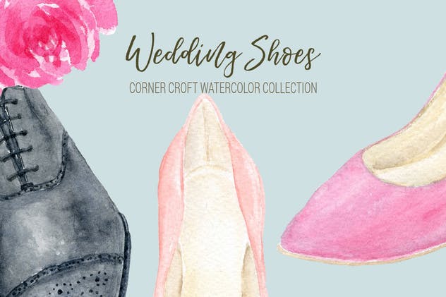 婚礼鞋水彩元素剪贴画合集 Watercolor Wedding Shoes Collection插图(4)