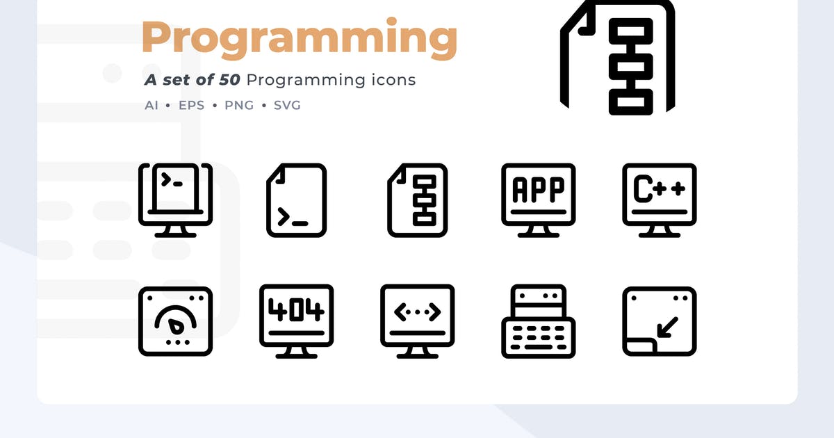 50枚编程开发主题线条图标素材 Smoothline – 50 Programming icon set插图