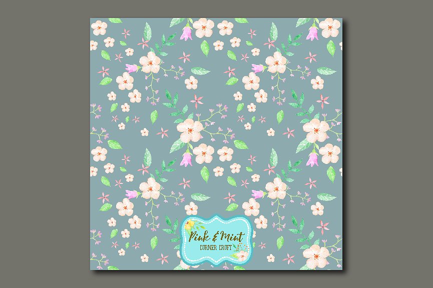 粉色和薄荷色礼品纸张图案素材 Digital Paper Floral Pink and Mint插图(4)