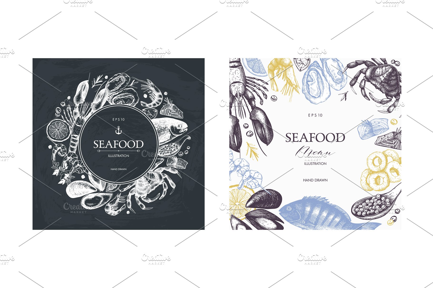 传统海鲜插图和菜单矢量设计 Vector Seafood Menu Design插图(4)