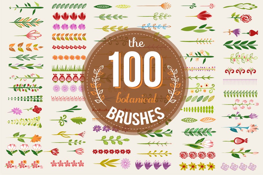 100多彩植物图案AI笔刷 100 Colorful botanical brushes插图3