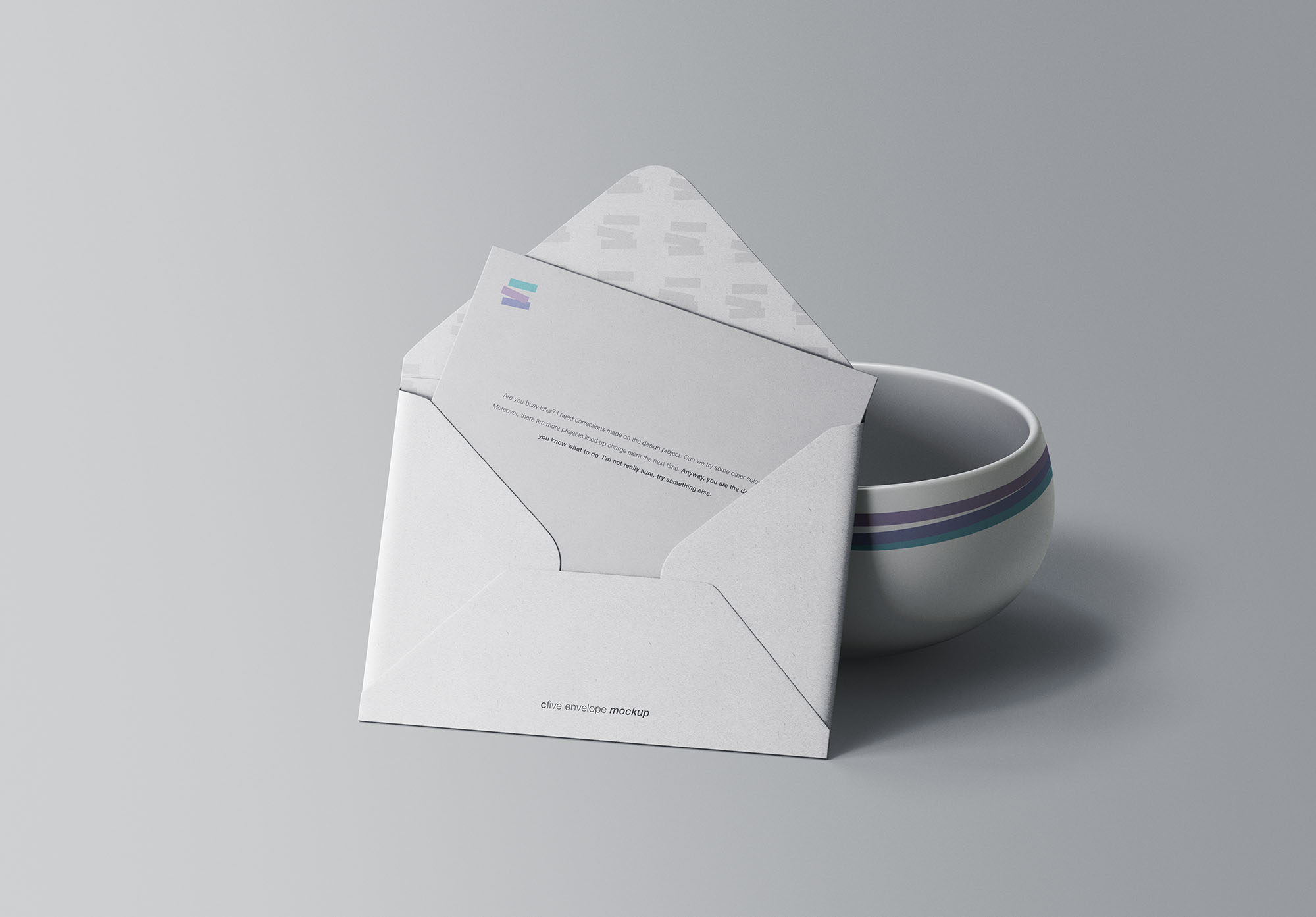 企业信封开启状态设计预览样机模板 Envelope with Bowl Mockup插图