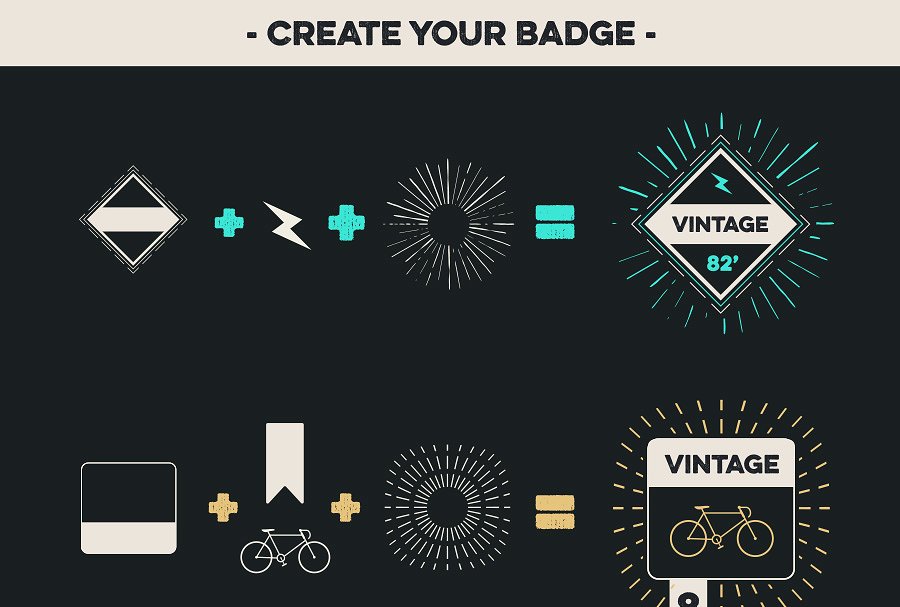 复古设计风格徽章设计素材工具包v2 Badge Creator Kit Vol.2插图(4)