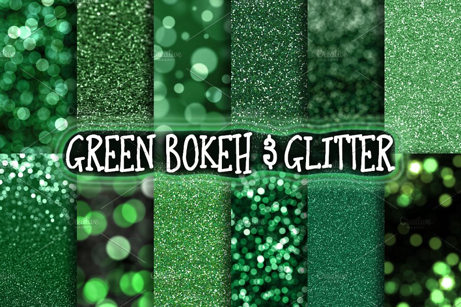 16款闪闪发光绿色散景背景 Green Glitter & Bokeh Backgrounds插图