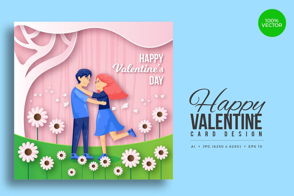 剪纸艺术情人节主题方形矢量卡片插画Vol.9 Paper Art Valentine Square Vector Card Vol.9插图
