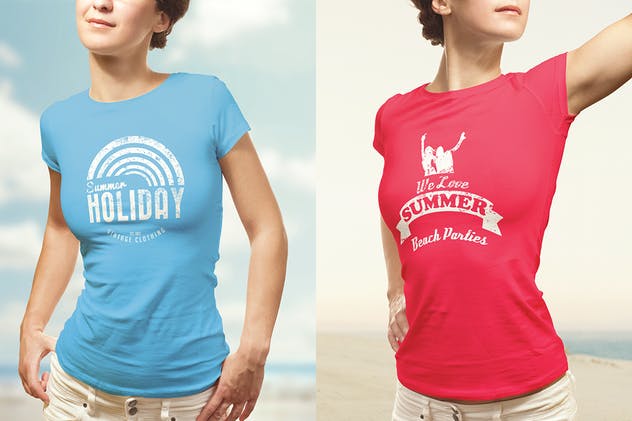 收腰女版T恤服装样机 Summer T-shirt Mock-up Female Version插图3