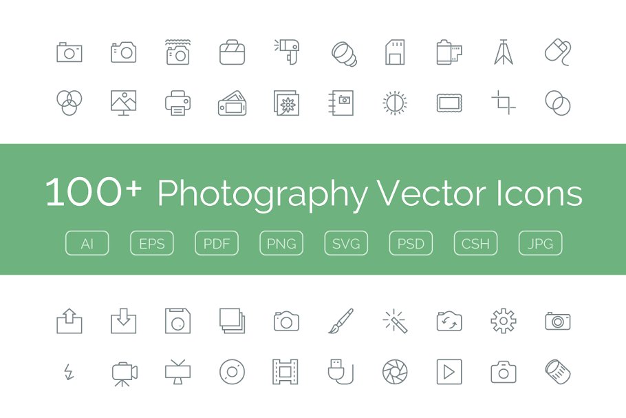 100+摄影摄像影楼设备矢量图标 100+ Photography Vector Icons插图