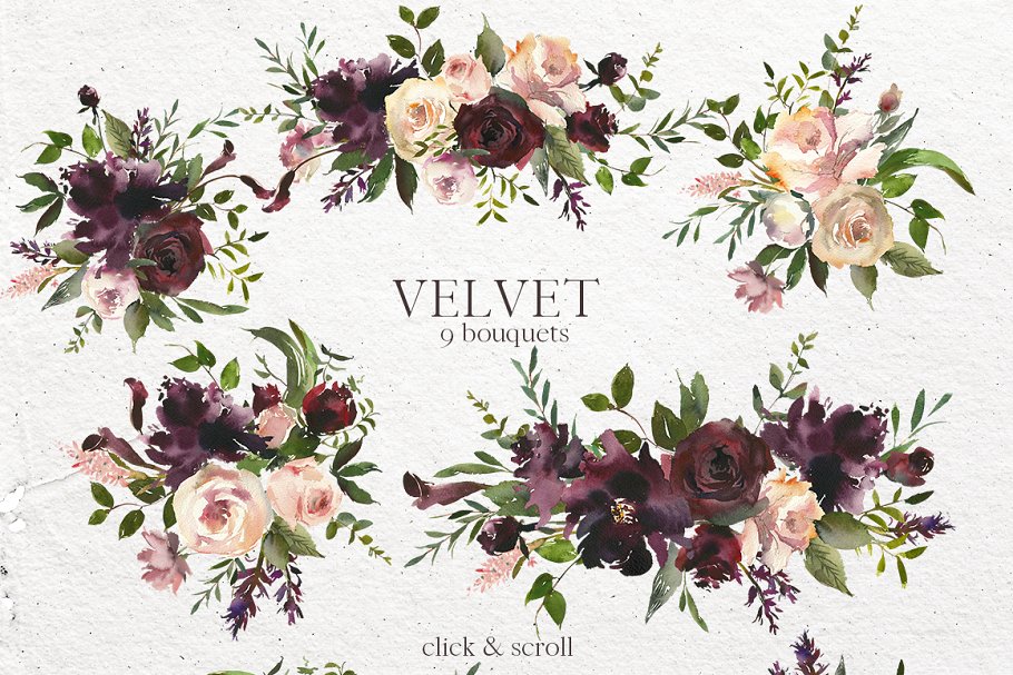 天鹅绒-水彩花卉剪贴画 Velvet – Watercolor Floral Clip Art插图1