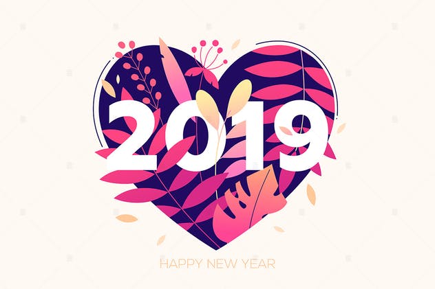 2019年新年扁平化设计风格插画2 Happy New Year – flat design style illustration插图(1)