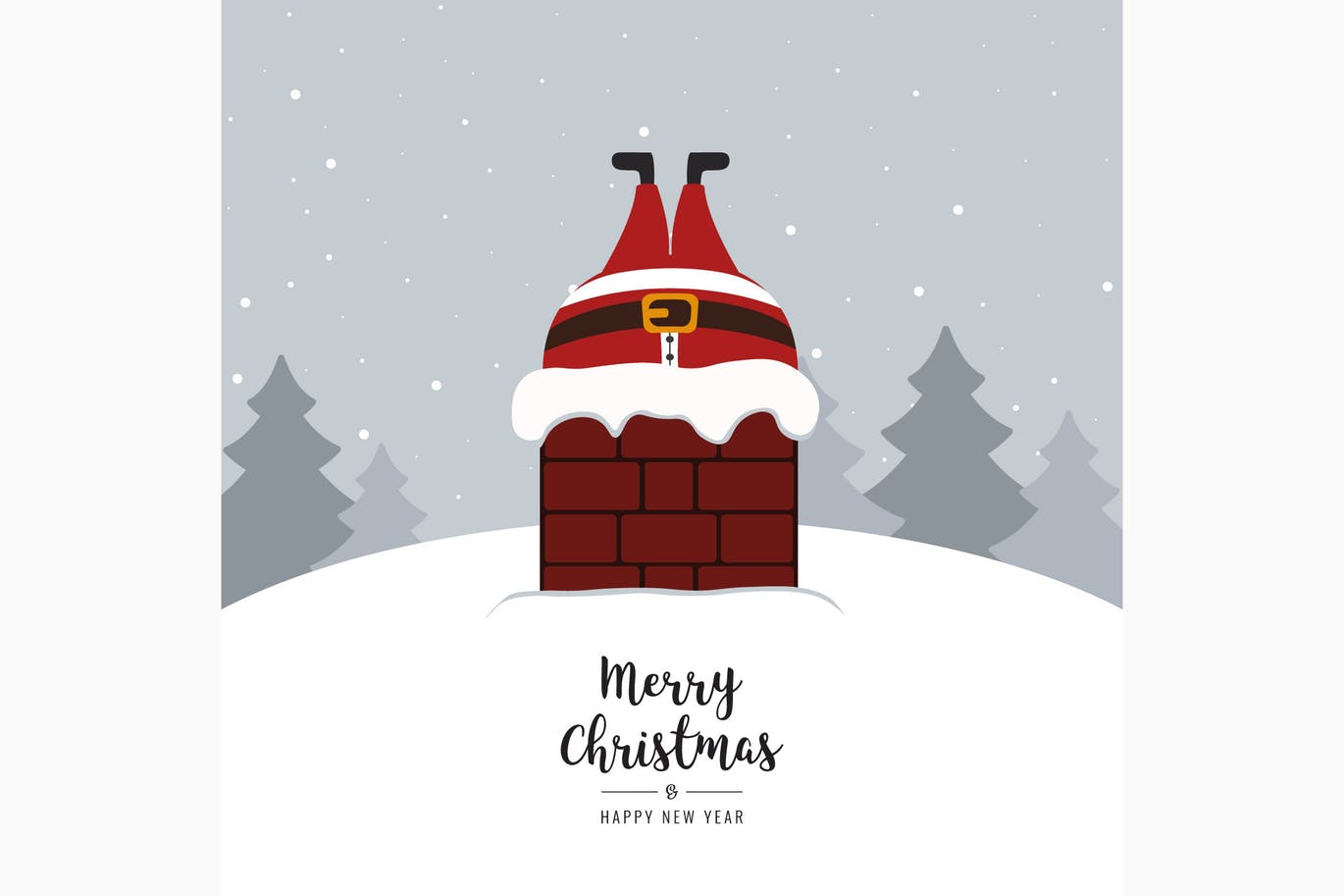 烟囱里的圣诞老人矢量插画素材 Santa claus stuck in chimney winter snowy插图