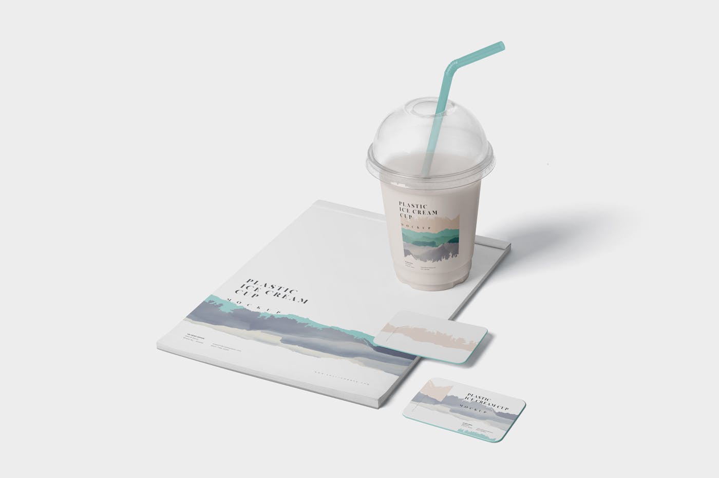 透明塑料冰淇淋杯外观设计样机模板 Transparent Plastic Ice Cream Cup Mockups插图(2)