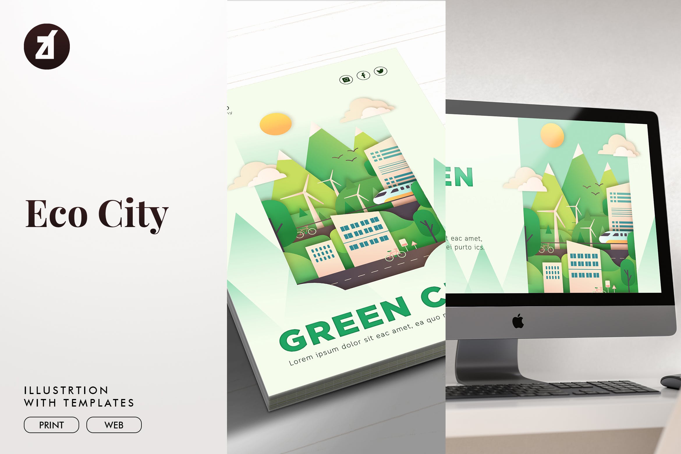 生态城市平面布局矢量概念插画 Eco city illustration with graphic layout插图